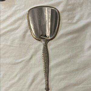 Vintage HAND MIRROR 13" Long Ornate Gold Floral Design 1950's